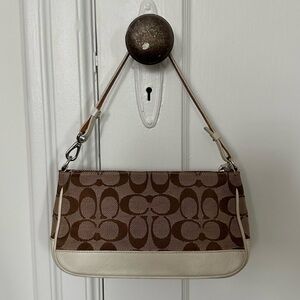 Brown & beige monogram vintage Coach Demi Hamptons mini shoulder bag